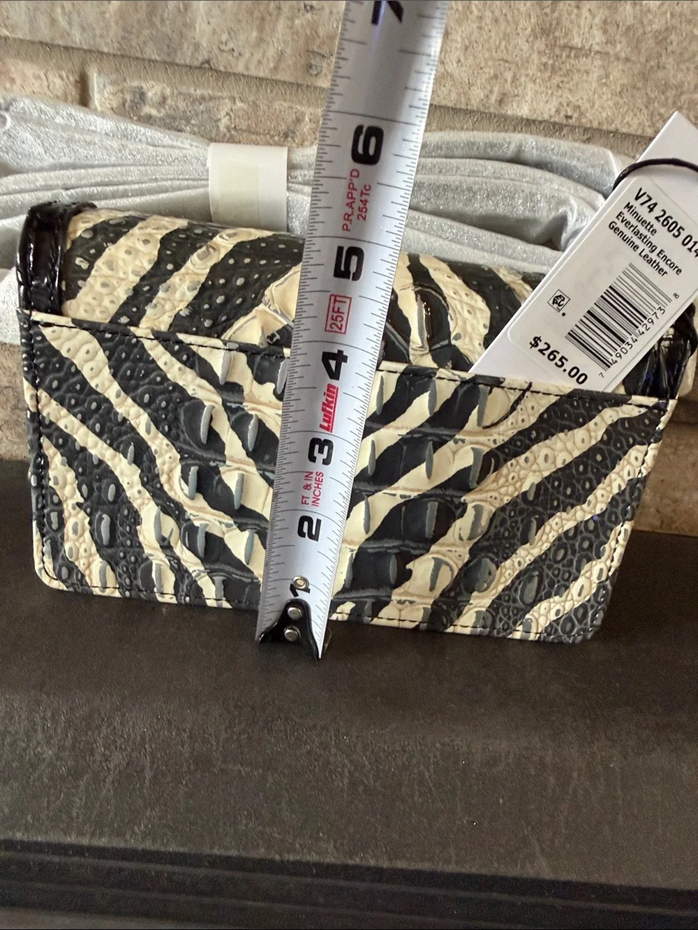 Brahmin Minuette Black & Cream Zebra-Embossed Crossbody Wallet